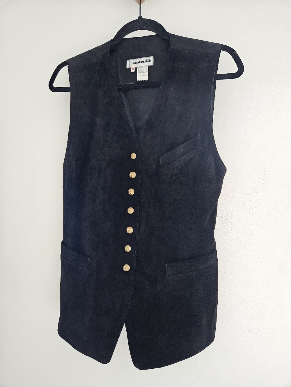 Georges Rech Vintage Black Suede With Engraved Gold Buttons Slim Vest - Picture 9 of 12